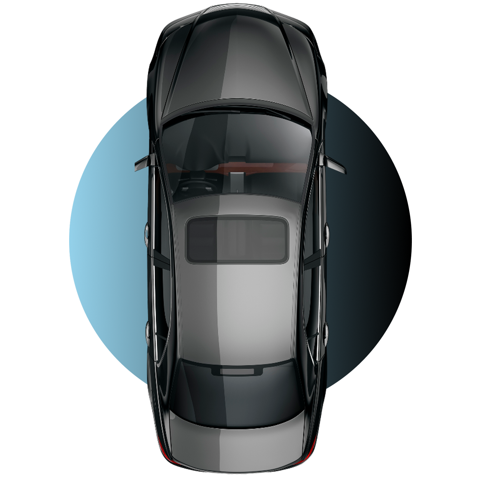 Overhead view of a sleek black car.