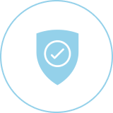 Shield with checkmark icon on black background.